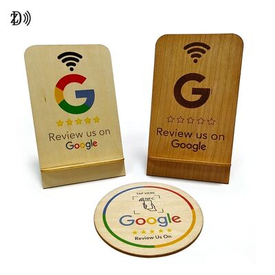 Logo personnalisé gravé au laser Code QR NTAG213 Carte de révision Google en bois